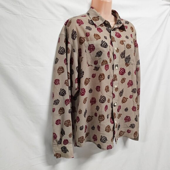 X-Girl Big Apple Women Top Blouse Shirt Size M Beige Chiffon Button Up Long Slee - Picture 12 of 14